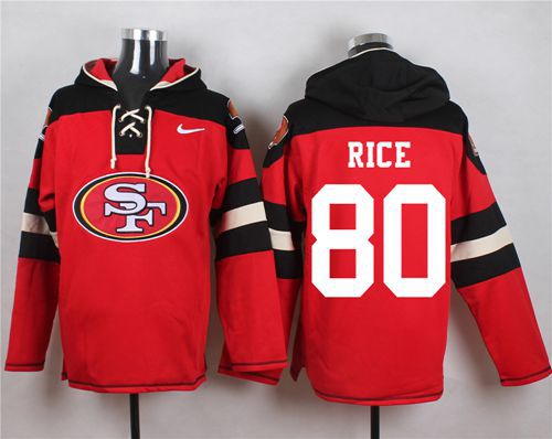 Nike 49ers #80 Jerry Rice Red Player Pullover NFL Hoodie - Click Image to Close